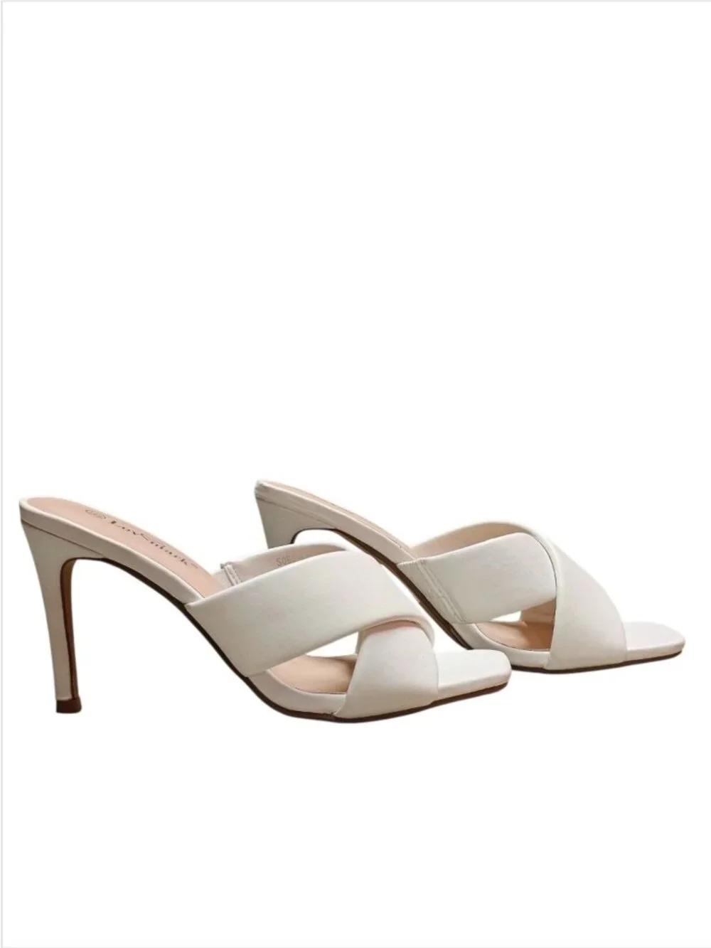 White Cross Strap Stiletto Heel Mules With Square Toe Design For Women